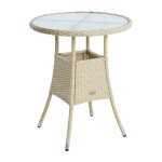 Estexo - table de jardin en polyrotin avec plateau en verre 48 x 44 x 74 cm beige