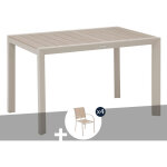 Table de jardin rectangulaire alu evasion 4 places effet bois lin et argile + 4 fauteuils piazza - hesp�ride ...