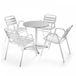 Table de jardin ronde et 4 chaises aluminium gris