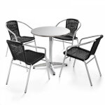 Table de jardin ronde et 4 fauteuils en aluminium et r�sine