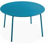 Oviala - table de jardin ronde en acier bleu pacific - palavas