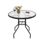 Yaheetech table de jardin ronde en verre diam�tre 80 cm, facile d'entretien avec trou pour parasol et ...