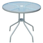 Table de jardin ronde verre tremp� et m�tal gris ronna