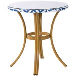 Table de jardin ou terrasse type bistro ronde 70 cm motifs bleus et blancs en rotin design moderne et ...