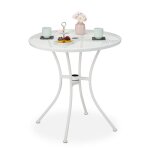 Relaxdays - table de jardin, avec trou pour parasol avec bouchon, aspect grillag�, acier robuste, hxd ...