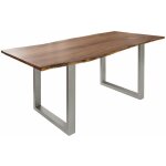 Massivmoebel24 - table  manger 120x90 acacia laqu bois naturel / gris mat freeform