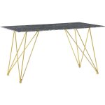 Beliani - table  manger 140 x 80 cm plateau effet marbre noir en verre et pieds dors en mtal de style ...