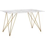 Table  manger 140 x 80 cm plateau effet marbre en verre et pieds dors en mtal de style glamour pour ...