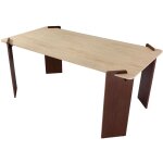 Table � manger au design art d�co cezanne 80x190cm effet travertin beige et bois fonc�