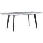 Table  manger extensible 160 / 200 x 90 cm plateau effet marbre blanc et pieds acier noir design glamour ...