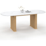 Table � manger extensible ovale juliette 6 - 10 personnes pieds effet lattes et plateau effet marbre ...