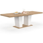 Table � manger extensible rectangle eliad 8 - 12 personnes bois et blanc 200 - 250 cm