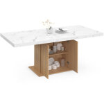 Table � manger extensible rectangle juliette 6 - 10 personnes plateau effet marbre lattes tasseau bois ...