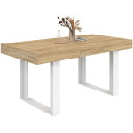Table � manger extensible rectangle phoenix 4 - 6 personnes bois et blanc 120 - 160 cm