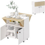 Table � manger pliante - homcom - sur roulettes - 4 personnes - 2 abattants, �tag�re, placard - bois ...