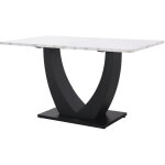 Table � manger rectangulaire en m�tal avec motif marbre moderne, pieds r�glables, blanc / noir