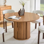 Table � manger ronde 120x120x75. 5 cm avec rangement int�gr�, 4 - 6 personnes, bois et mdf - ch�ne