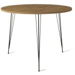 Table � manger ronde bois clair et pieds en forme d'�pingles acier noir kizone 90cm
