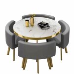 Meubler design - table  manger ronde et chaises encastrable popup - marbre blanc chaises gris, bois ...