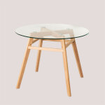 Sklum - table  manger ronde en verre et bois de htre scand nordic 100 cm