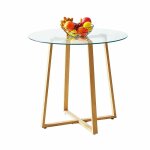 Eggree - table à manger ronde en verre avec pieds en métal - 80 x 80 x 75 cm - transparente Eggree - table à manger ronde en verre avec pieds en métal - 80 x 80 x 75 cm - transparente