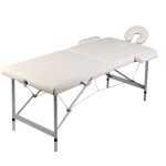 Table de massage pliable blanc crme 2 zones cadre en aluminium