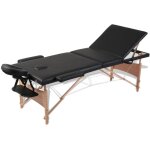 Table de massage pliable noir 3 zones avec cadre en bois