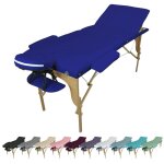 Table de massage pliante 3 zones en bois avec panneau reiki + accessoires et housse de transport - bleu ...