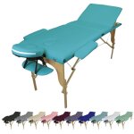 Table de massage pliante 3 zones en bois avec panneau reiki + accessoires et housse de transport - bleu ...