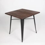 Kosmi - table style industriel en métal noir mat et bois foncé - 80x80 cm Kosmi - table style industriel en métal noir mat et bois foncé - 80x80 cm