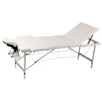 Table pliable de massage blanc cr�me 3 zones cadre en aluminium vidaxl 416666