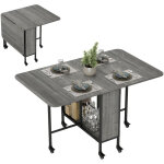 Table pliante de cuisine extensible salle � manger sur roulettes jusqu'� 6 personnes �tag�re int�gr�e, ...