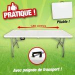 Table pliante avec plateau blanc en rsine, 182 cm de long