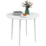 Table pliante salle � manger ronde 4 personnes, abattants, pieds bois, blanche, moderne, peu encombrante ...