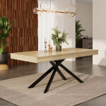 Table � rallonges, 140 / 18080 cm, pour 6 � 8 personnes, forme rectangulaire, plateau �pais, pieds m�talliques ...