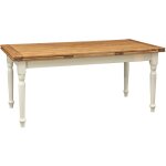 Table  rallonge champtre en bois massif de tilleul, structure antique blanche et plateau en finition ...