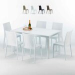 Table rectangulaire blanche 150x90cm avec 6 chaises color�es grand soleil set ext�rieur bar caf� bistrot ...