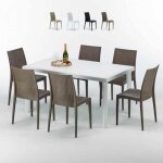 Table rectangulaire blanche 150x90cm avec 6 chaises color�es grand soleil set ext�rieur bar caf� bistrot ...