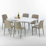 Table rectangulaire blanche 150x90cm avec 6 chaises color�es grand soleil set ext�rieur bar caf� boheme ...