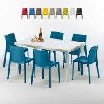 Table rectangulaire blanche 150x90cm avec 6 chaises color�es grand soleil set ext�rieur bar caf� rome ...