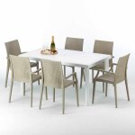 Grand soleil ? ensemble table rectangulaire blanche 150x90cm avec 6 chaises empilables en polypropyl�ne ...