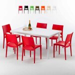 Table rectangulaire blanche 150x90cm avec 6 chaises color�es grand soleil set ext�rieur bar caf� paris ...