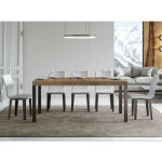 Table rectangulaire extensible 6 � 14 personnes l 180 � 284 cm bois clair et m�tal anthracite evy