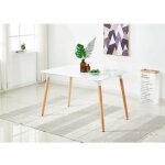 Table de salle � manger rectangulaire blanche ? dimensions 75x120x80 cm ? plateau mdf et pieds en bois ...