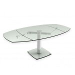 Table de repas extensible groove plateau et allonge en verre trempé Table de repas extensible groove plateau et allonge en verre trempé