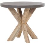 Table de repas de jardin ronde 90 cm avec plateau en b�ton r�sistant et pieds en bois naturel id�ale ...
