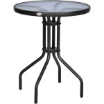 Table ronde bistro de jardin dim. � 60 x 70h cm m�tal �poxy anticorrosion noir plateau verre tremp�