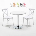 Table ronde blanche 70x70cm avec 2 chaises colores intrieur bar caf vintage long island - blanc