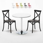 Table ronde blanche 70x70cm avec 2 chaises colores intrieur bar caf vintage long island - noir