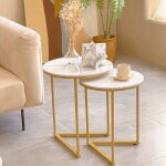 Unho - table ronde blanche marbre bout de canapé - 45x55cm + 40x51cm Unho - table ronde blanche marbre bout de canapé - 45x55cm + 40x51cm